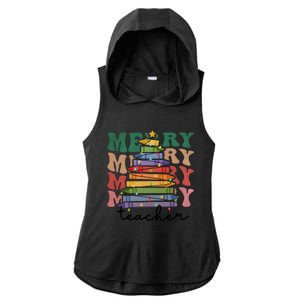 Merry Teacher Pencils Christmas Tree Ladies PosiCharge Tri-Blend Wicking Draft Hoodie Tank