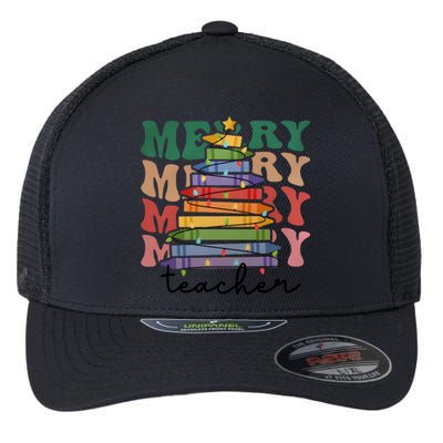 Merry Teacher Pencils Christmas Tree Flexfit Unipanel Trucker Cap