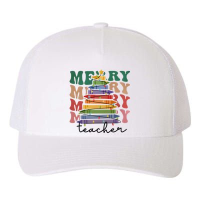 Merry Teacher Pencils Christmas Tree Yupoong Adult 5-Panel Trucker Hat