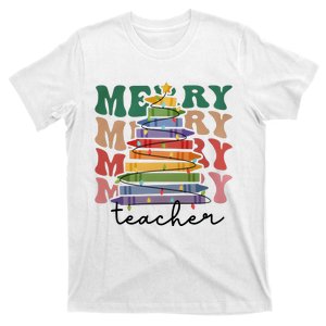 Merry Teacher Pencils Christmas Tree T-Shirt