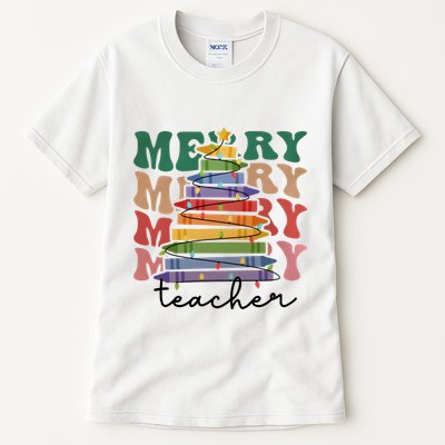 Merry Teacher Pencils Christmas Tree Tall T-Shirt