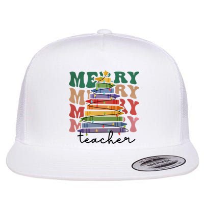 Merry Teacher Pencils Christmas Tree Flat Bill Trucker Hat