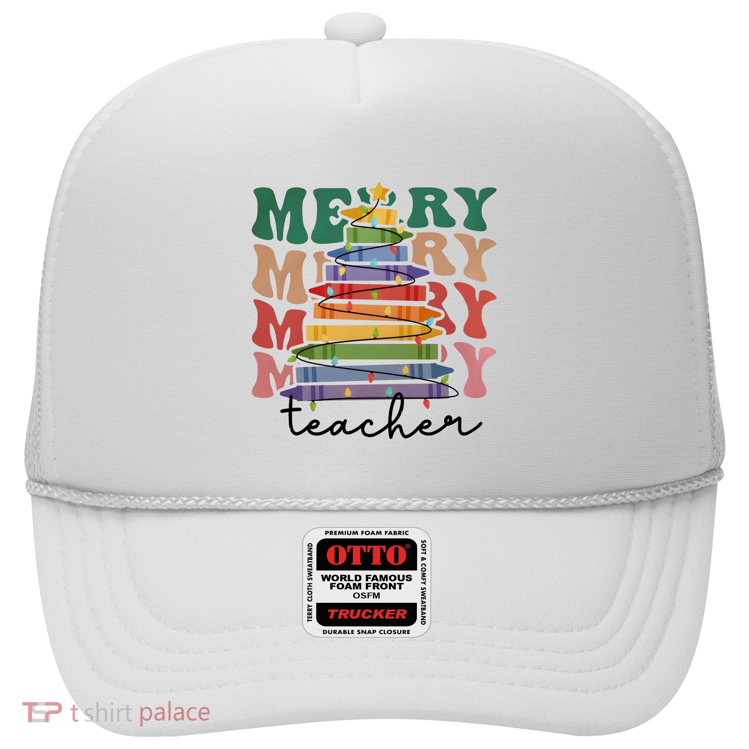 Merry Teacher Pencils Christmas Tree Trucker Hat