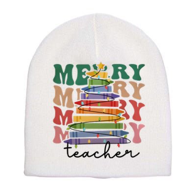 Merry Teacher Pencils Christmas Tree Short Acrylic Beanie