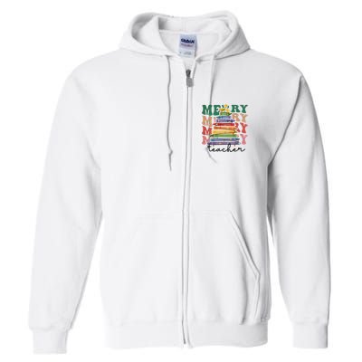 Merry Teacher Pencils Christmas Tree Full Zip Hoodie