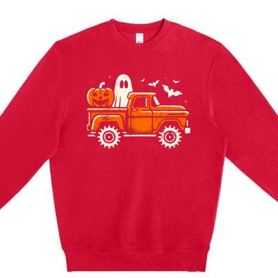 Monster Truck Pumpkin Ghost Halloween Premium Crewneck Sweatshirt