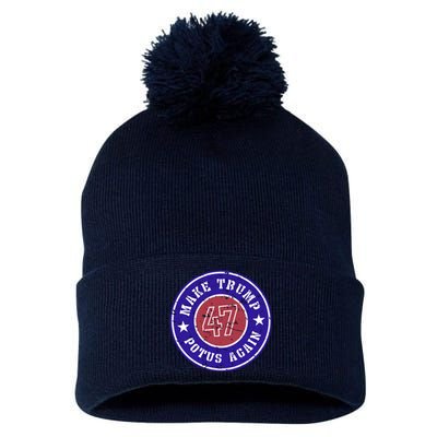 Make Trump Potus Again 47 Back And Front Pom Pom 12in Knit Beanie