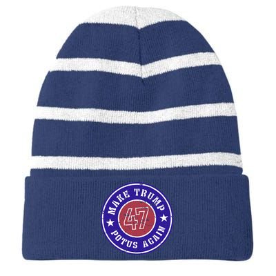 Make Trump Potus Again 47 Back And Front Striped Beanie with Solid Band