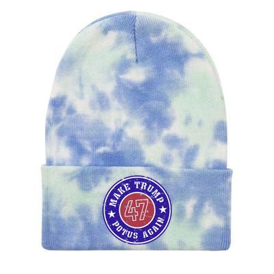 Make Trump Potus Again 47 Back And Front Tie Dye 12in Knit Beanie