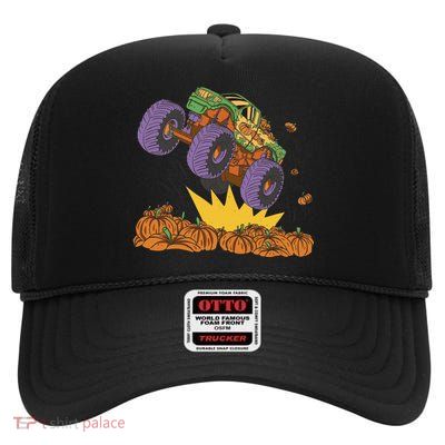 Monster Truck Pumpkin Patch High Crown Mesh Back Trucker Hat