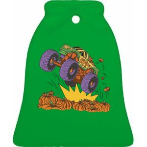 Monster Truck Pumpkin Patch Ceramic Bell Ornament