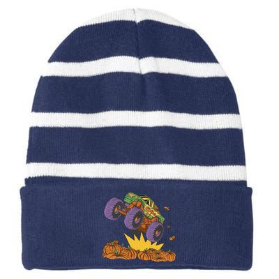 Monster Truck Pumpkin Patch Striped Beanie with Solid Band