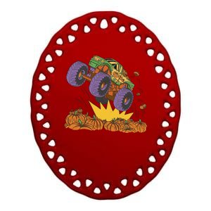 Monster Truck Pumpkin Patch Ceramic Oval Ornament