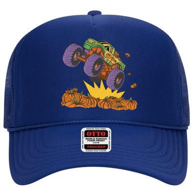 Monster Truck Pumpkin Patch High Crown Mesh Back Trucker Hat