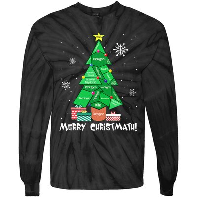 Math Teacher Polygon Christmas Tree Geometry Merry Christmas Tie-Dye Long Sleeve Shirt