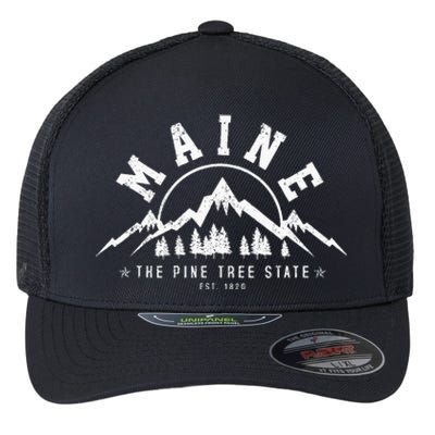 Maine The Pine Tree State Est. 1820 Vintage Mountains Flexfit Unipanel Trucker Cap