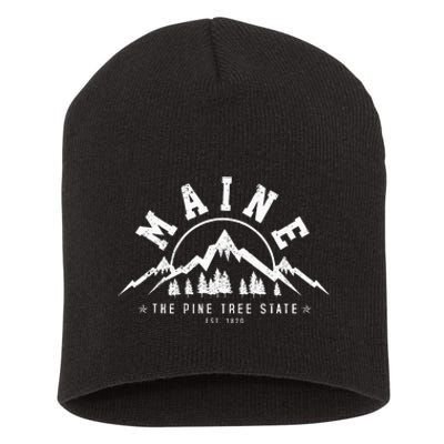 Maine The Pine Tree State Est. 1820 Vintage Mountains Short Acrylic Beanie