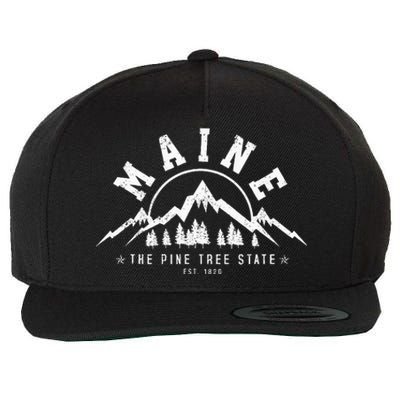 Maine The Pine Tree State Est. 1820 Vintage Mountains Wool Snapback Cap