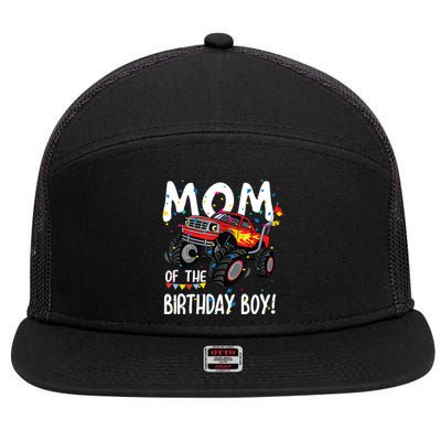 Monster Truck Party Mom Of Birthday Boy Gift 7 Panel Mesh Trucker Snapback Hat