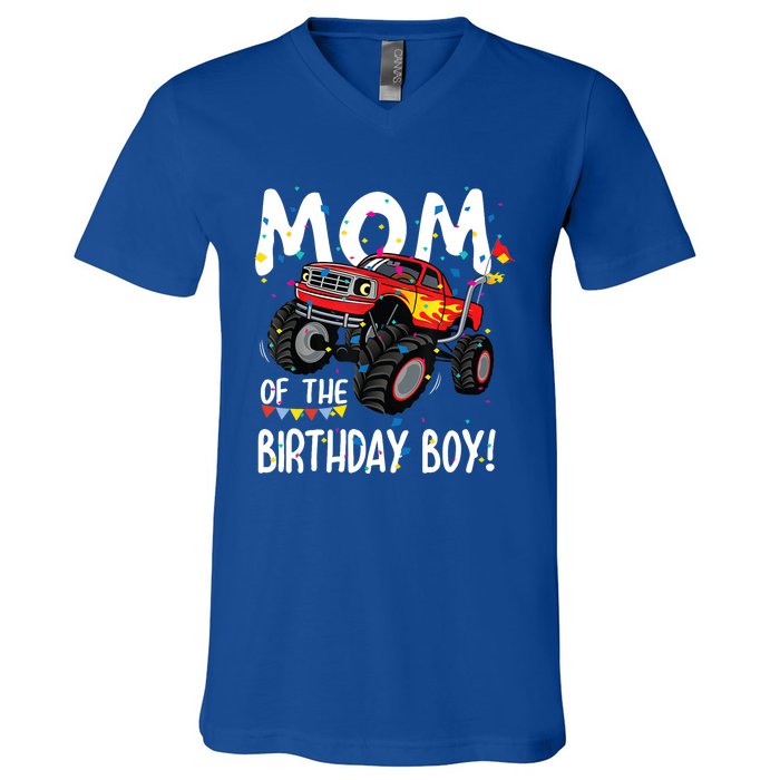 Monster Truck Party Mom Of Birthday Boy Gift V-Neck T-Shirt