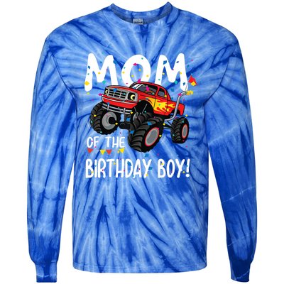 Monster Truck Party Mom Of Birthday Boy Gift Tie-Dye Long Sleeve Shirt