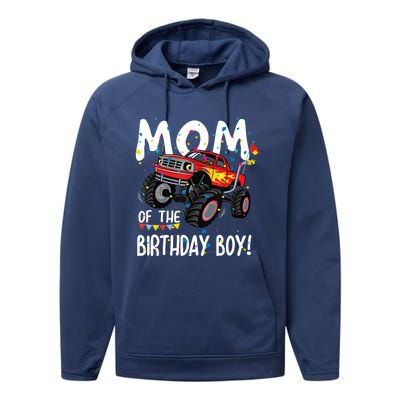 Monster Truck Party Mom Of Birthday Boy Gift Performance Fleece Hoodie