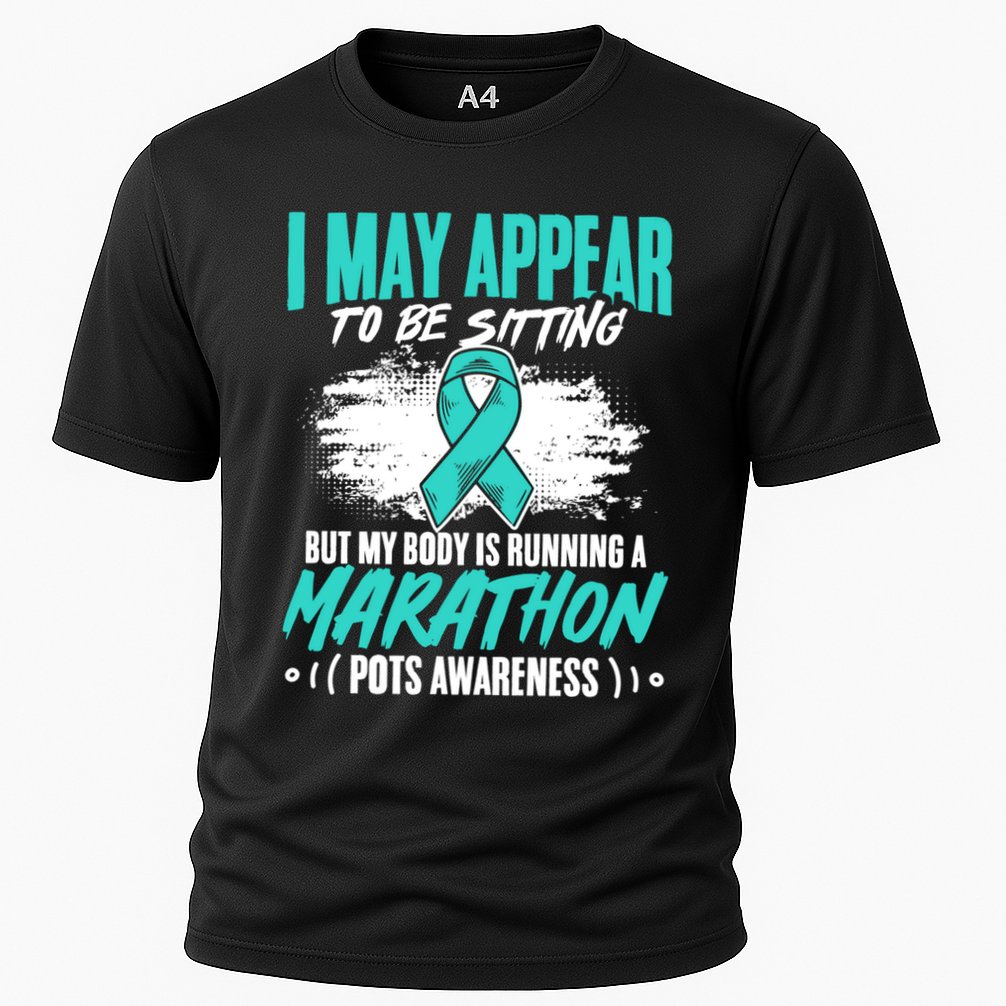 Marathon Turquoise Pots Awareness Dysautonomia Awareness Cool Gift Cooling Performance Crew T-Shirt