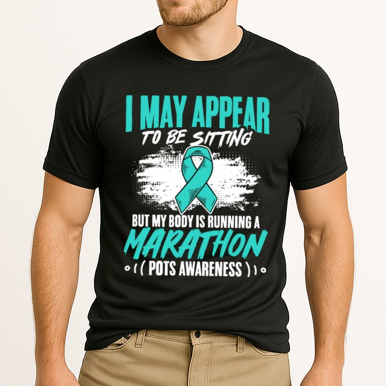 Marathon Turquoise Pots Awareness Dysautonomia Awareness Cool Gift Cooling Performance Crew T-Shirt