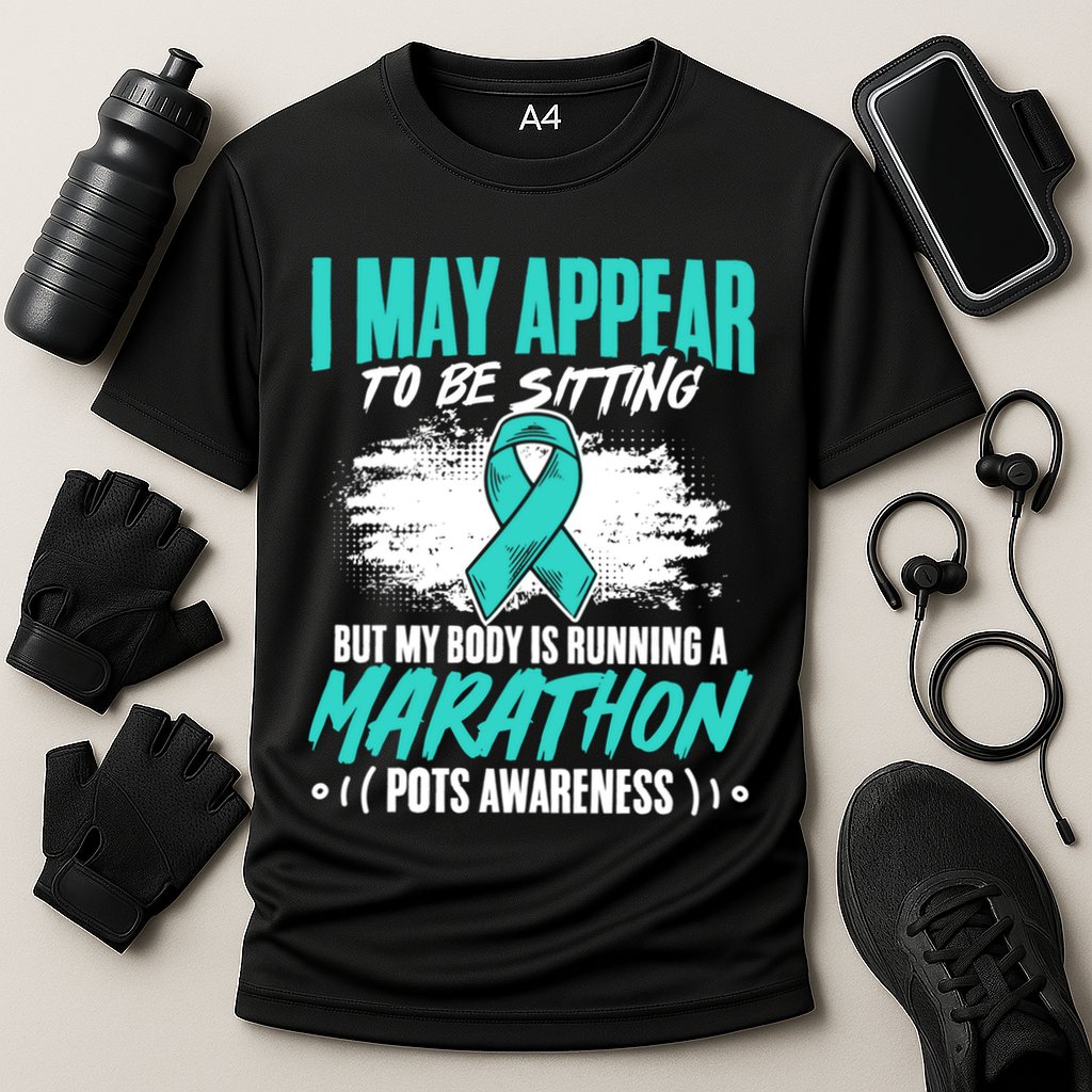 Marathon Turquoise Pots Awareness Dysautonomia Awareness Cool Gift Cooling Performance Crew T-Shirt