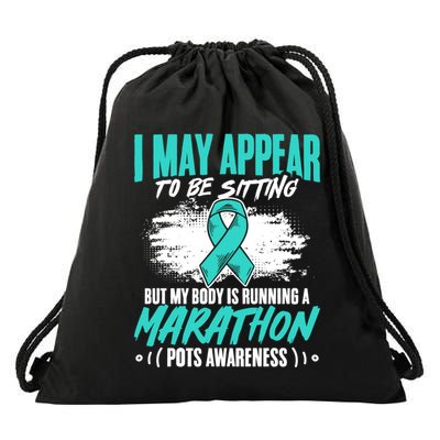 Marathon Turquoise Pots Awareness Dysautonomia Awareness Cool Gift Drawstring Bag