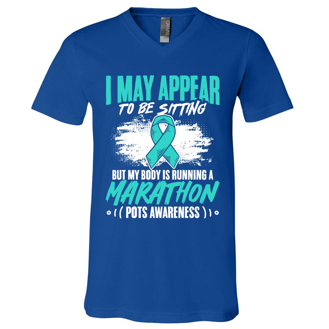 Marathon Turquoise Pots Awareness Dysautonomia Awareness Cool Gift V-Neck T-Shirt