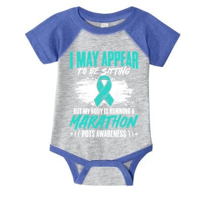 Marathon Turquoise Pots Awareness Dysautonomia Awareness Cool Gift Infant Baby Jersey Bodysuit
