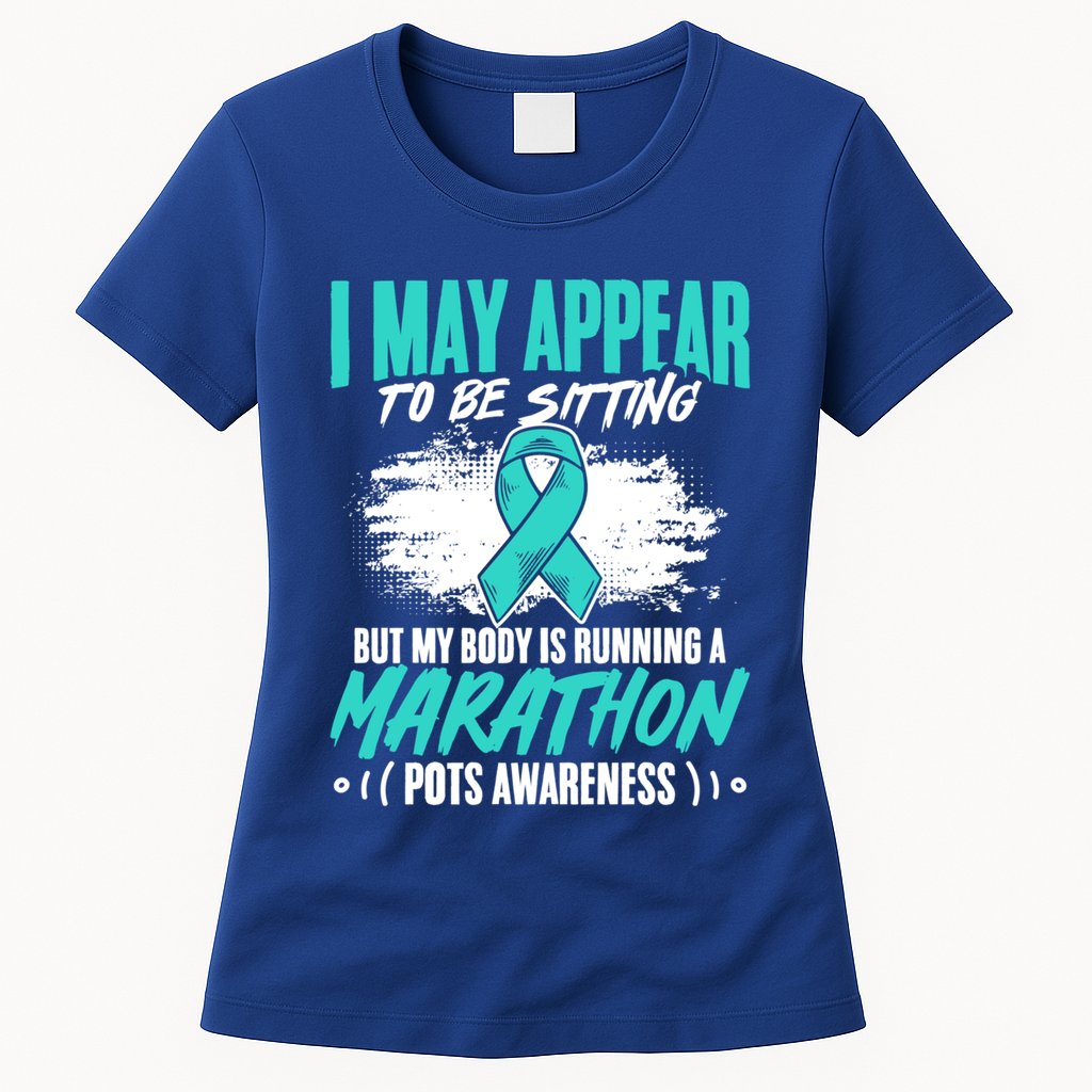 Marathon Turquoise Pots Awareness Dysautonomia Awareness Cool Gift Womens T-Shirt