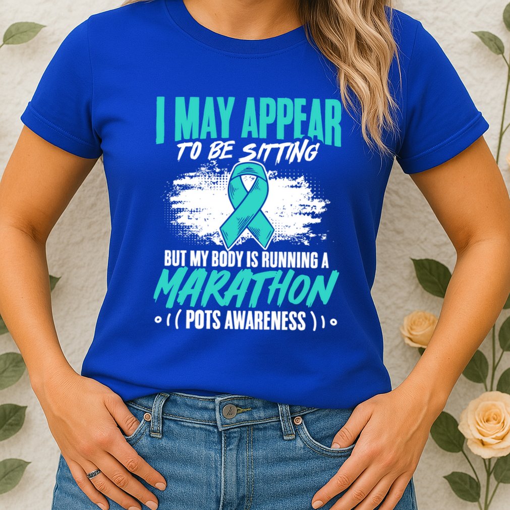 Marathon Turquoise Pots Awareness Dysautonomia Awareness Cool Gift Womens T-Shirt