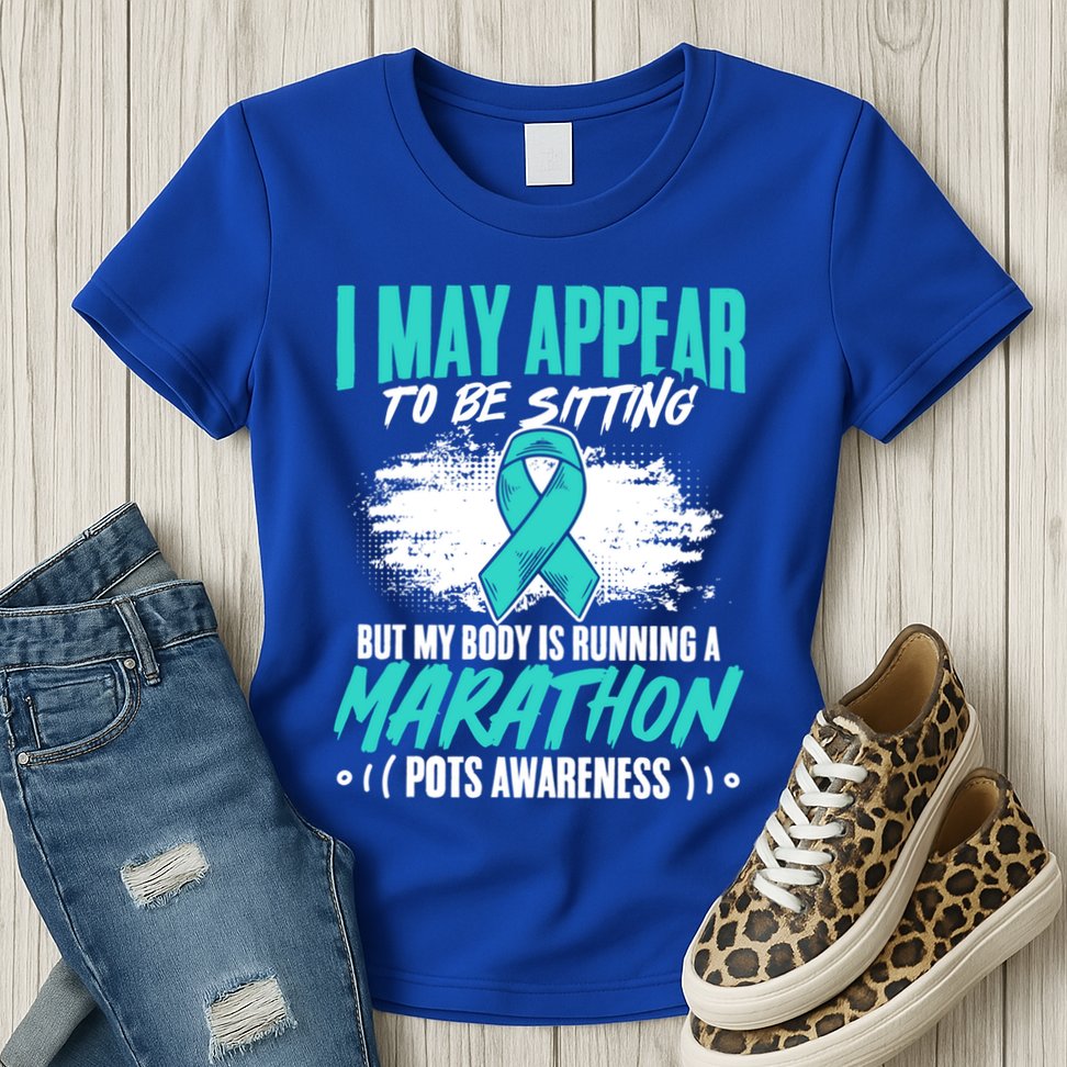 Marathon Turquoise Pots Awareness Dysautonomia Awareness Cool Gift Womens T-Shirt