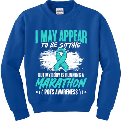 Marathon Turquoise Pots Awareness Dysautonomia Awareness Cool Gift Kids Sweatshirt