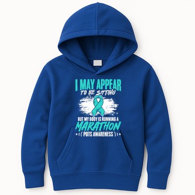 Marathon Turquoise Pots Awareness Dysautonomia Awareness Cool Gift Kids Hoodie
