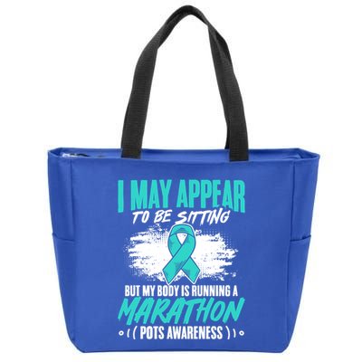 Marathon Turquoise Pots Awareness Dysautonomia Awareness Cool Gift Zip Tote Bag