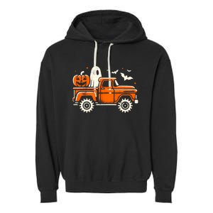 Monster Truck Pumpkin Ghost Halloween Garment-Dyed Fleece Hoodie