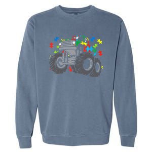 Monster Truck Puzzles Cute Autism Awareness Boy Garment-Dyed Sweatshirt