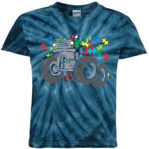 Monster Truck Puzzles Cute Autism Awareness Boy Kids Tie-Dye T-Shirt