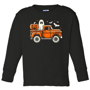 Monster Truck Pumpkin Ghost Halloween Toddler Long Sleeve Shirt