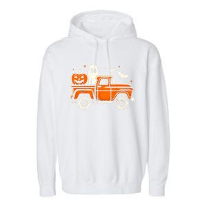 Monster Truck Pumpkin Ghost Halloween Garment-Dyed Fleece Hoodie