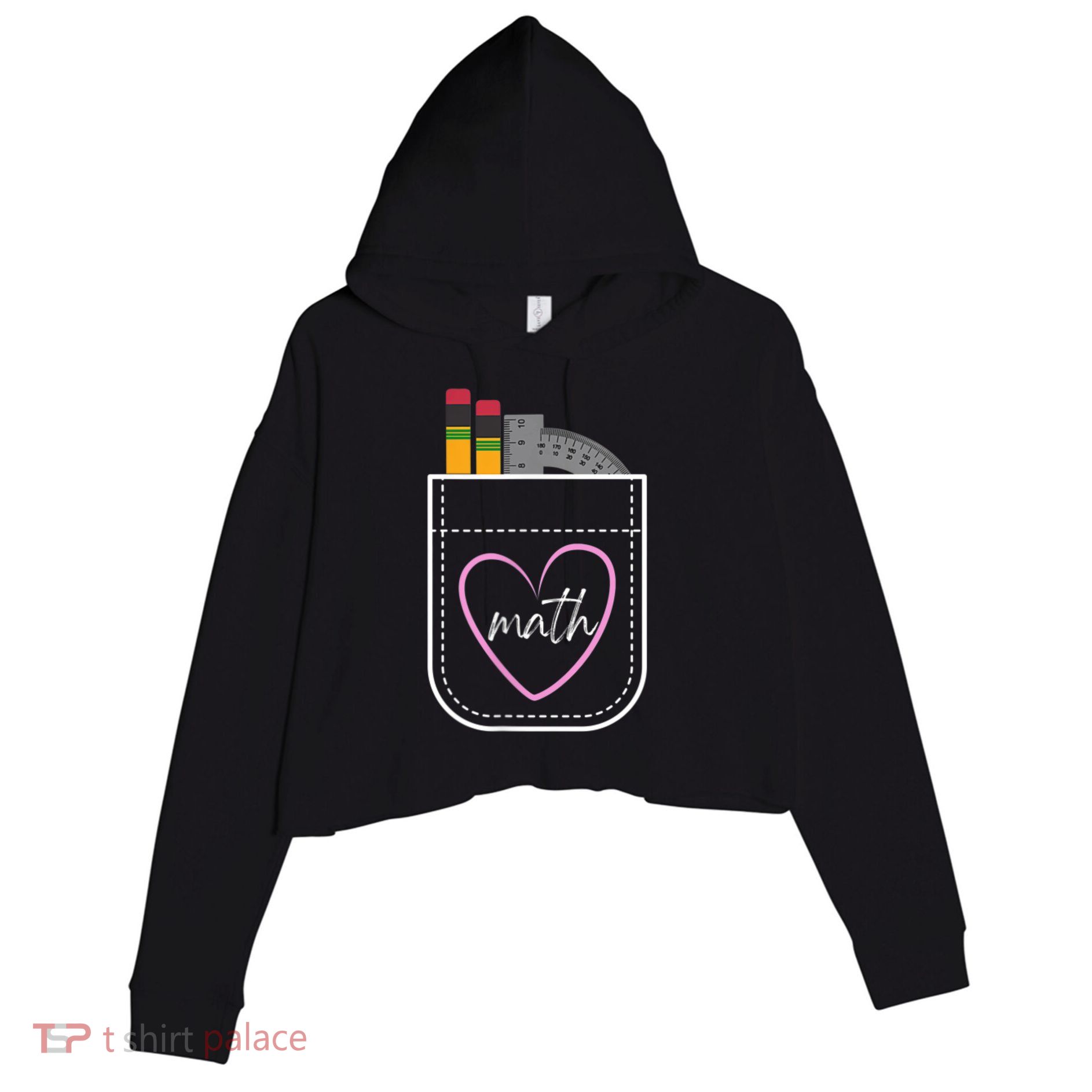 Math Teacher Pocket With Pencils And Protractor Crop Fleece Hoodie