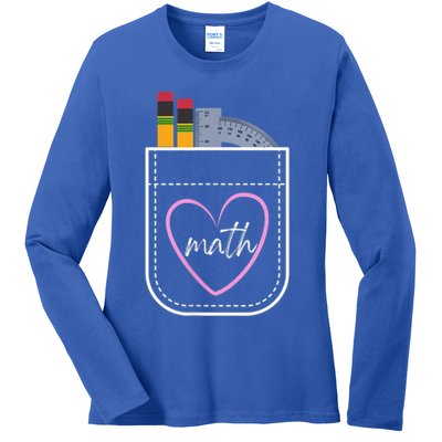 Math Teacher Pocket With Pencils And Protractor Ladies Long Sleeve Shirt