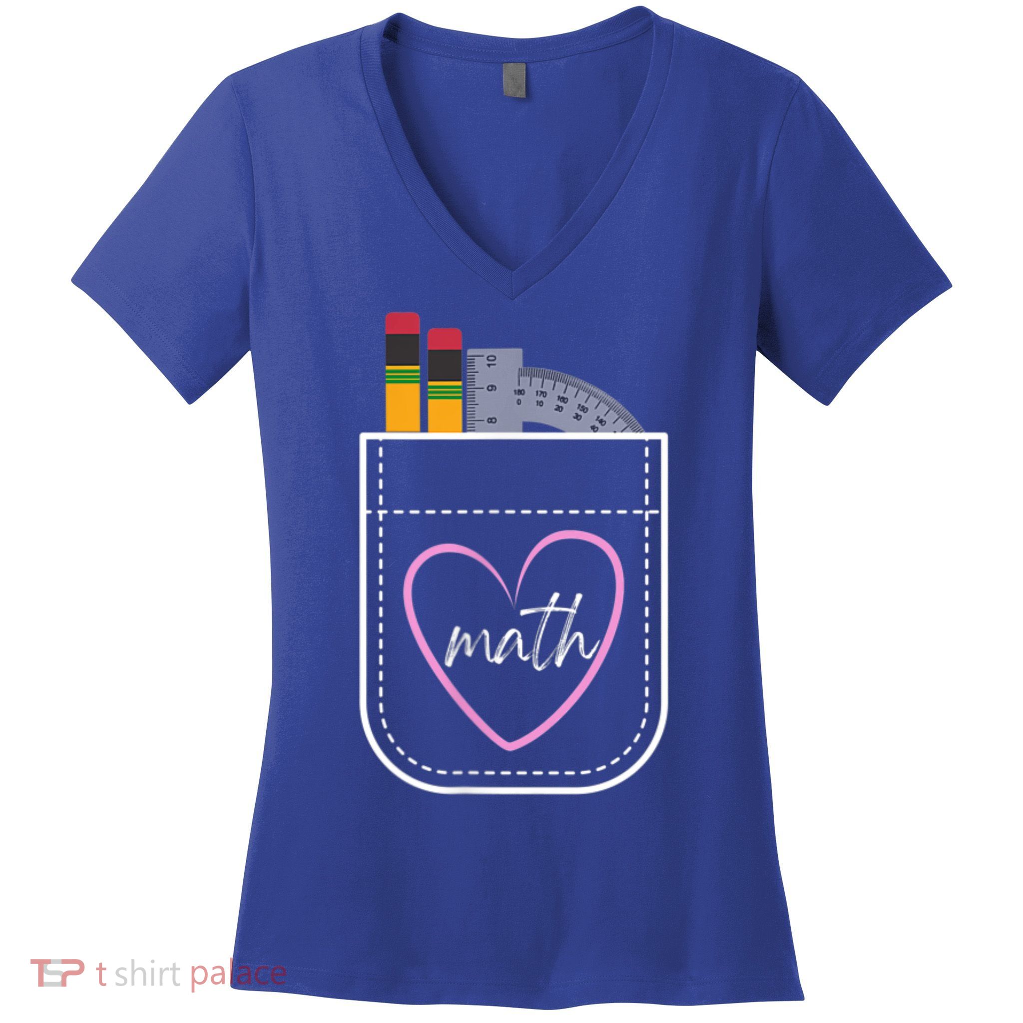 Math Teacher Pocket With Pencils And Protractor Women's V-Neck T-Shirt