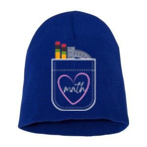 Math Teacher Pocket With Pencils And Protractor Short Acrylic Beanie