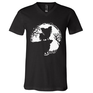 Moon Tree Pumpkin Mountain Incredible Papillion Dog V-Neck T-Shirt