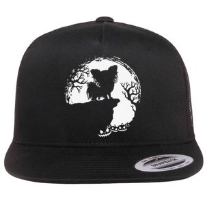 Moon Tree Pumpkin Mountain Incredible Papillion Dog Flat Bill Trucker Hat