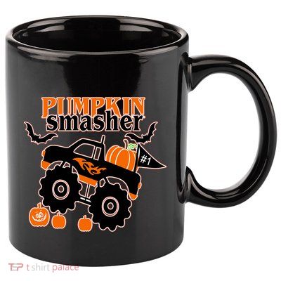 Monster Truck Pumpkin Smasher Funny Halloween Truck Cute Gift 11oz C Handle Ceramic Mug